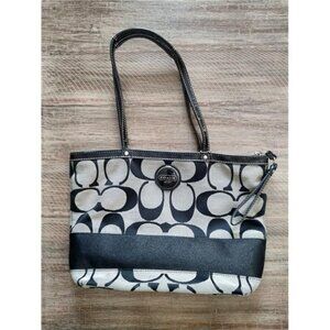 Coach Gray & Black Signature Stripe Tote Bag